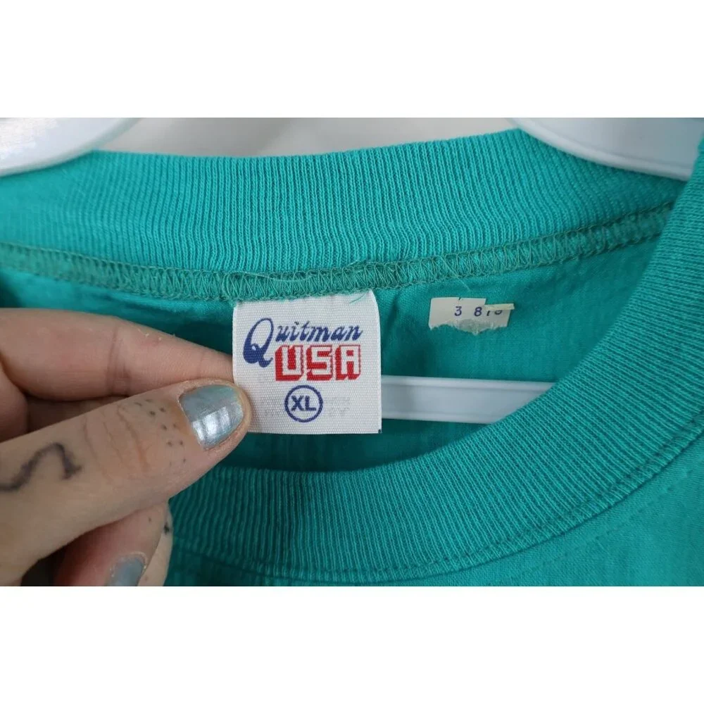 Deadstock Vtg 90s Streetwear Mens XL Blank Pullover Long Sleeve T-Shirt Teal USA - Picture 4 of 8